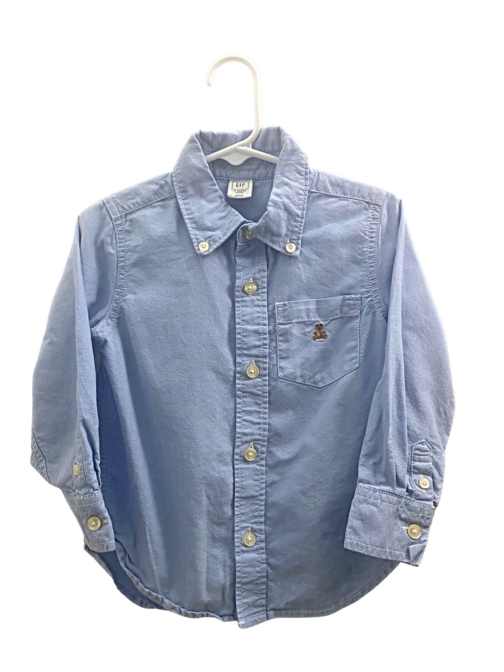 GAP 100% Cotton Button-Down Shirt with Embroidered Bear - Size 3 Years Old